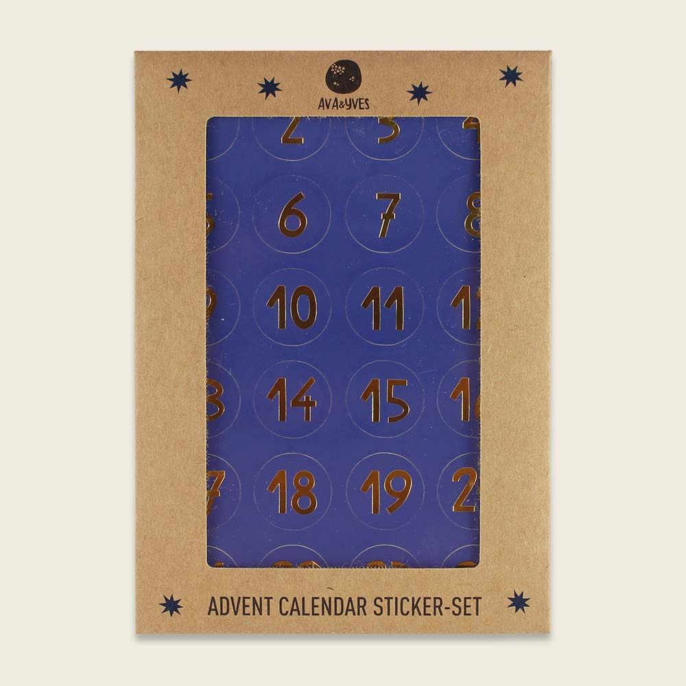 Adventskalender-Zahlensticker blau/gold