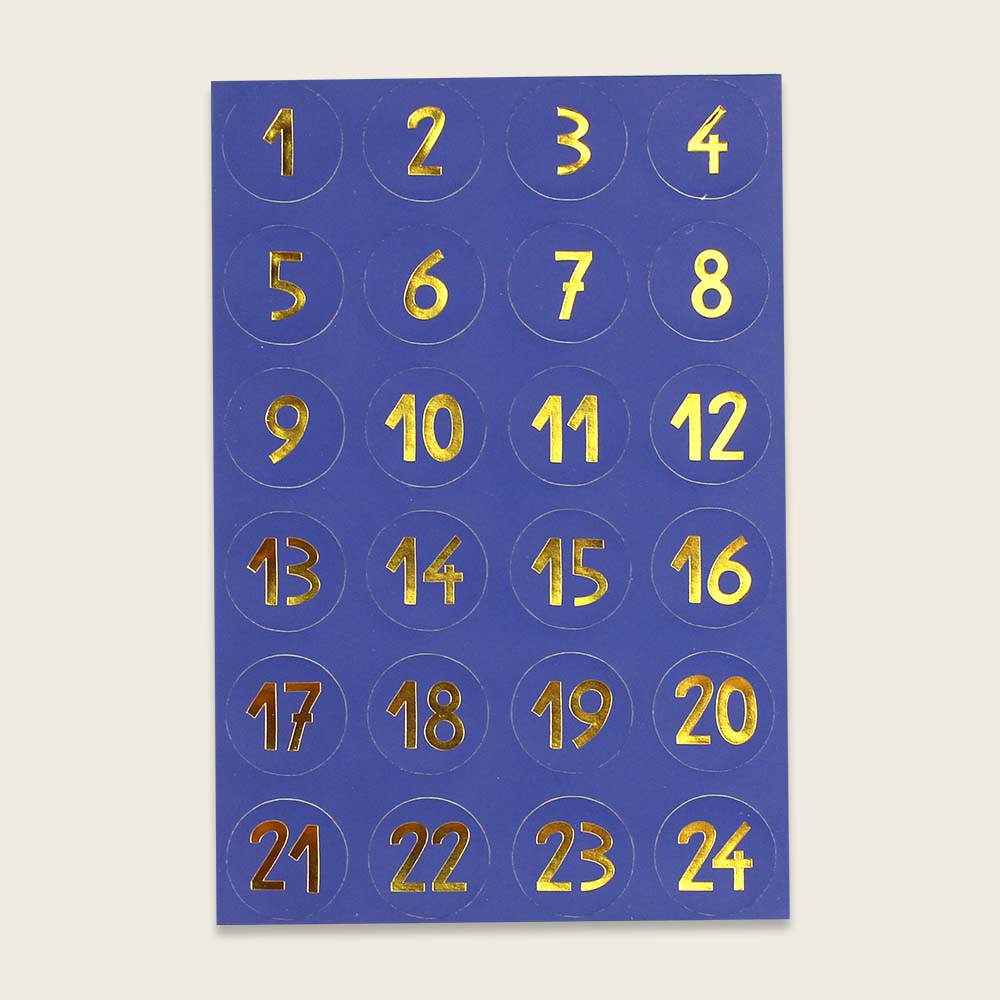 Adventskalender-Zahlensticker blau/gold