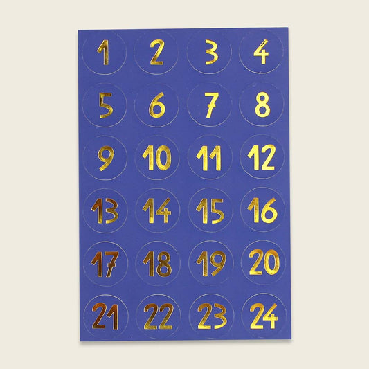 Adventskalender-Zahlensticker blau/gold
