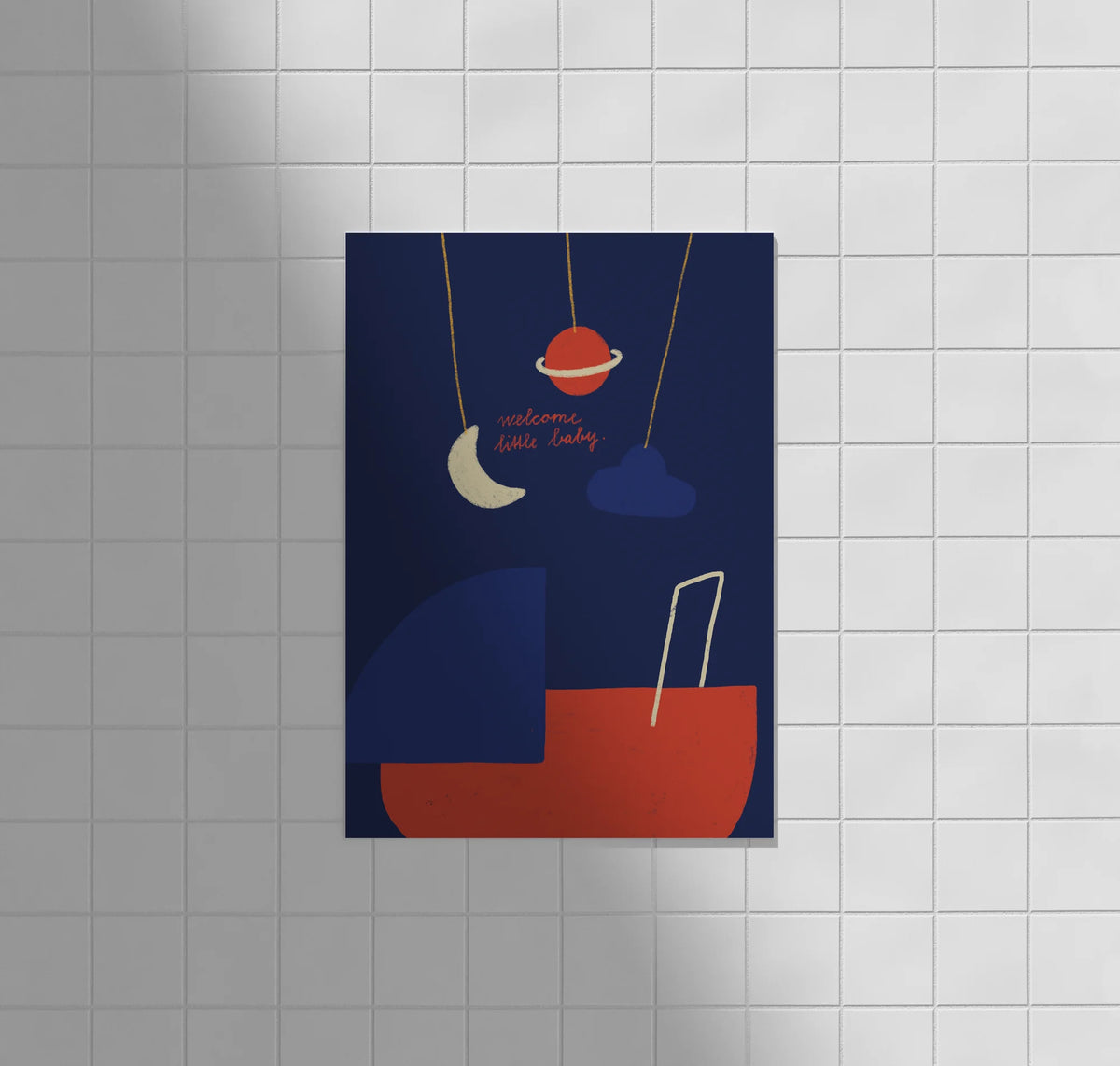 Postkarte "Welcome little Baby Mobile blau"
