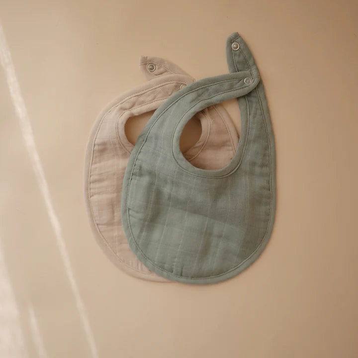 Muslin Bib Set Roman Green/Fog