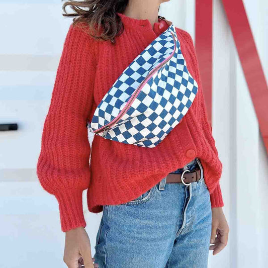 Hipbag "Checks Ecru/Blue"