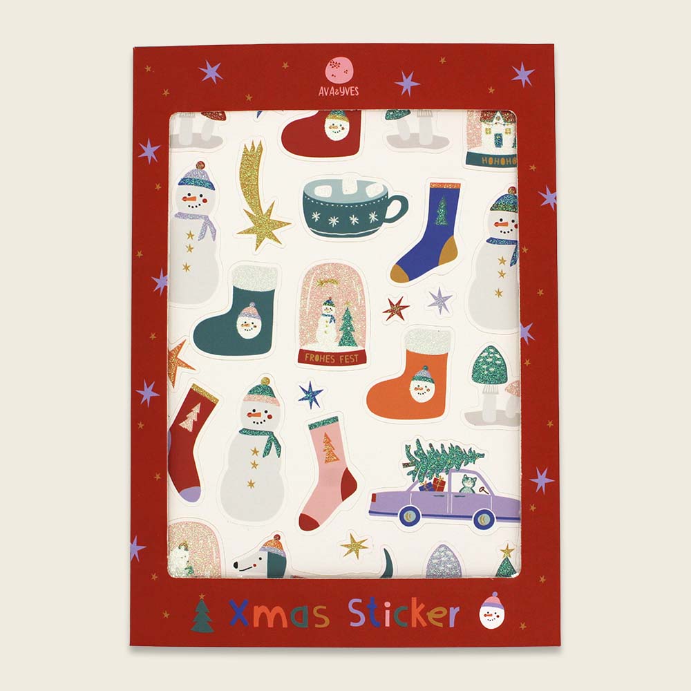 Xmas Adventskalender-Sticker bunt mit Glitzereffekt