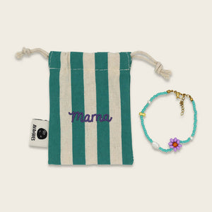 Perlenarmband Mama petrol/lila