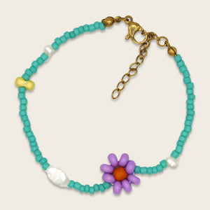 Perlenarmband Mama petrol/lila