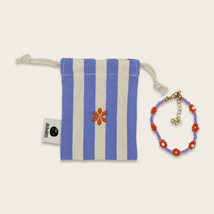 Perlenarmband Blumen lila/orange