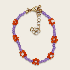 Perlenarmband Blumen lila/orange