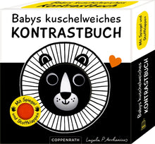 Laden Sie das Bild in den Galerie-Viewer, Babys kuschelweiches Kontrastbuch "Löwe"