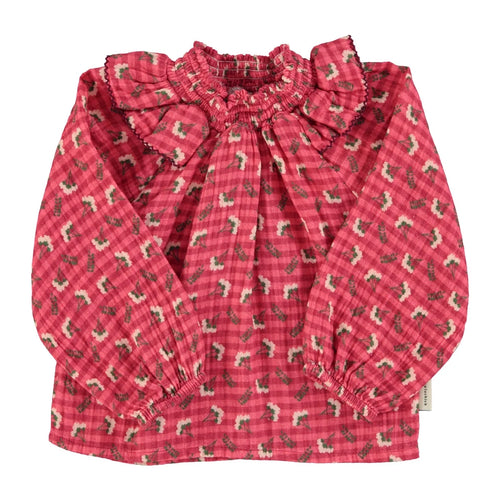Bluse Pink checkered flowers