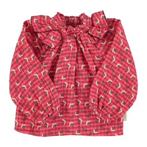 Bluse Pink checkered flowers