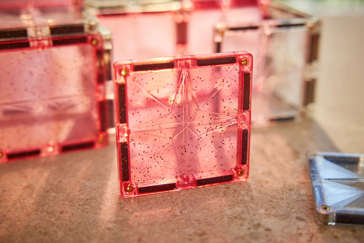 Glitter Tiles Pack Transparent/Rosa 16 Teile