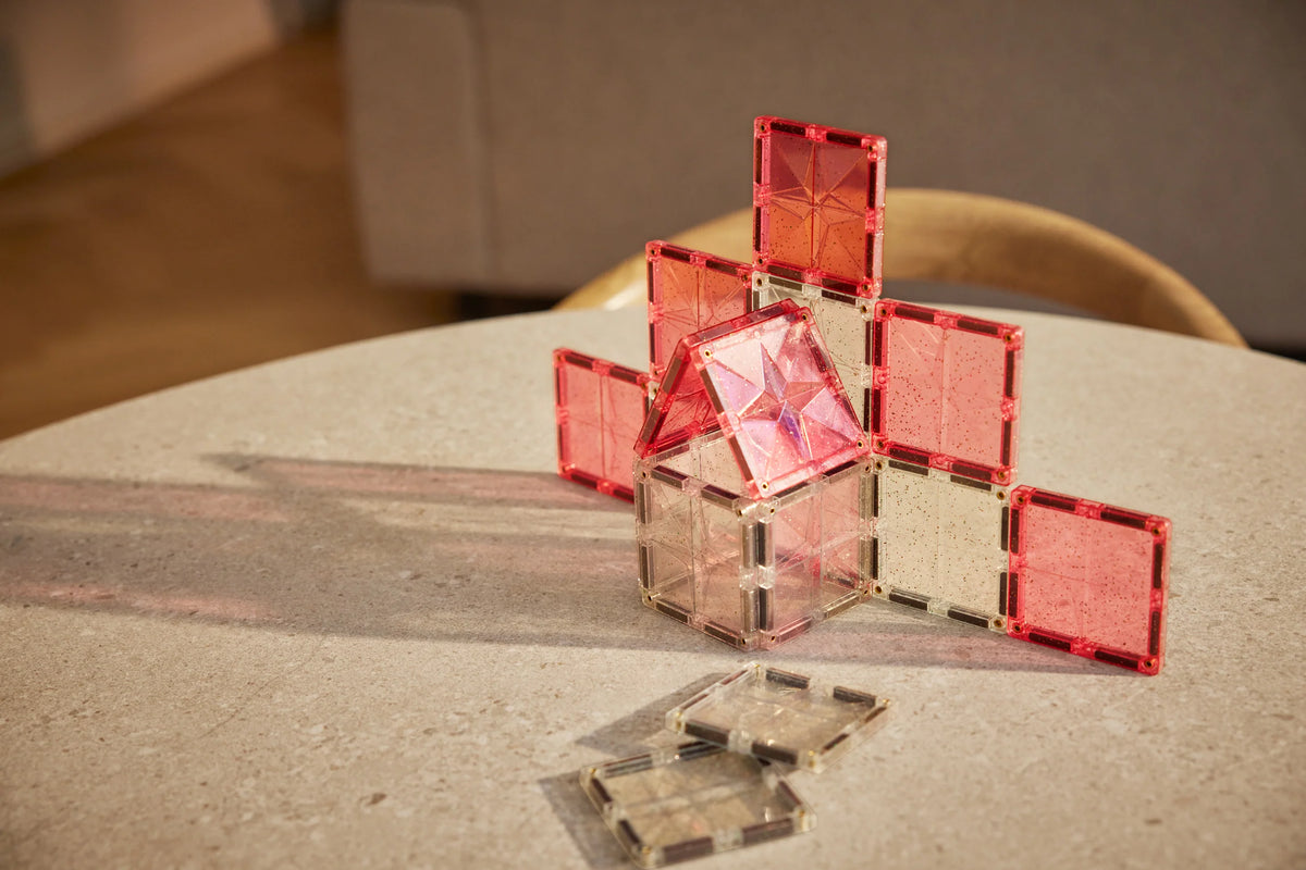 Glitter Tiles Pack Transparent/Rosa 16 Teile
