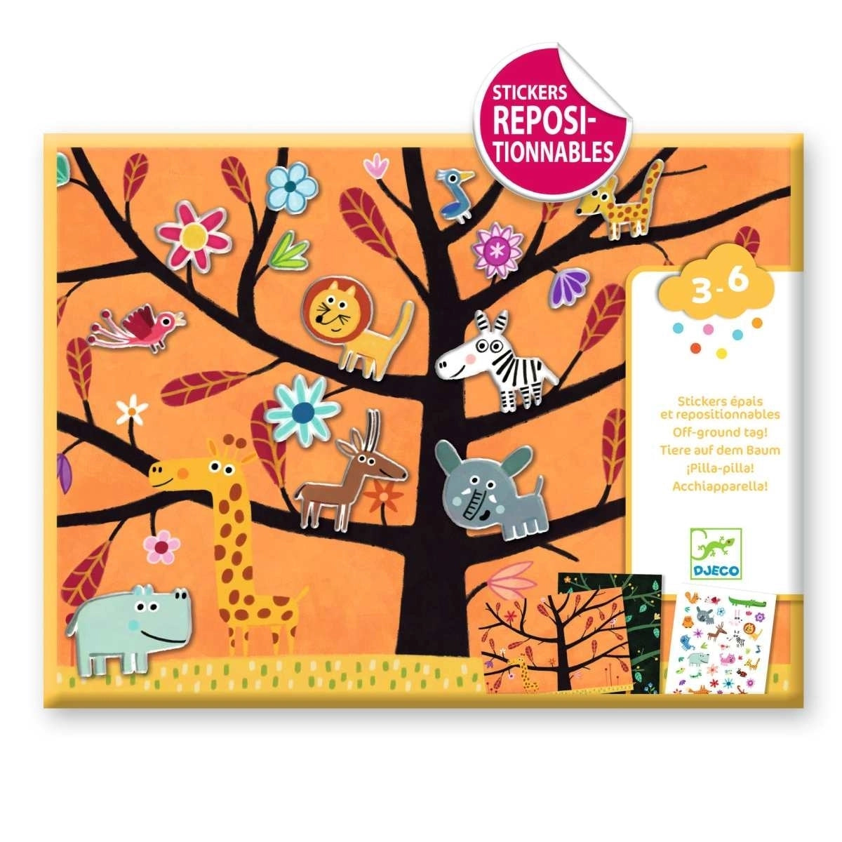 Wiederverwendbare Sticker: Tiere auf dem Baum