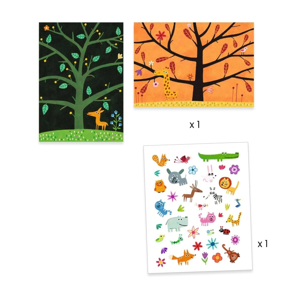 Wiederverwendbare Sticker: Tiere auf dem Baum