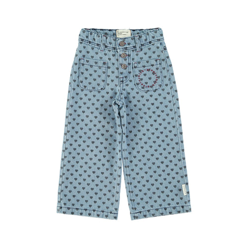 Hose Washed blue denim black hearts