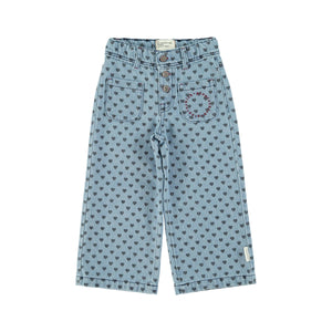 Hose Washed blue denim black hearts