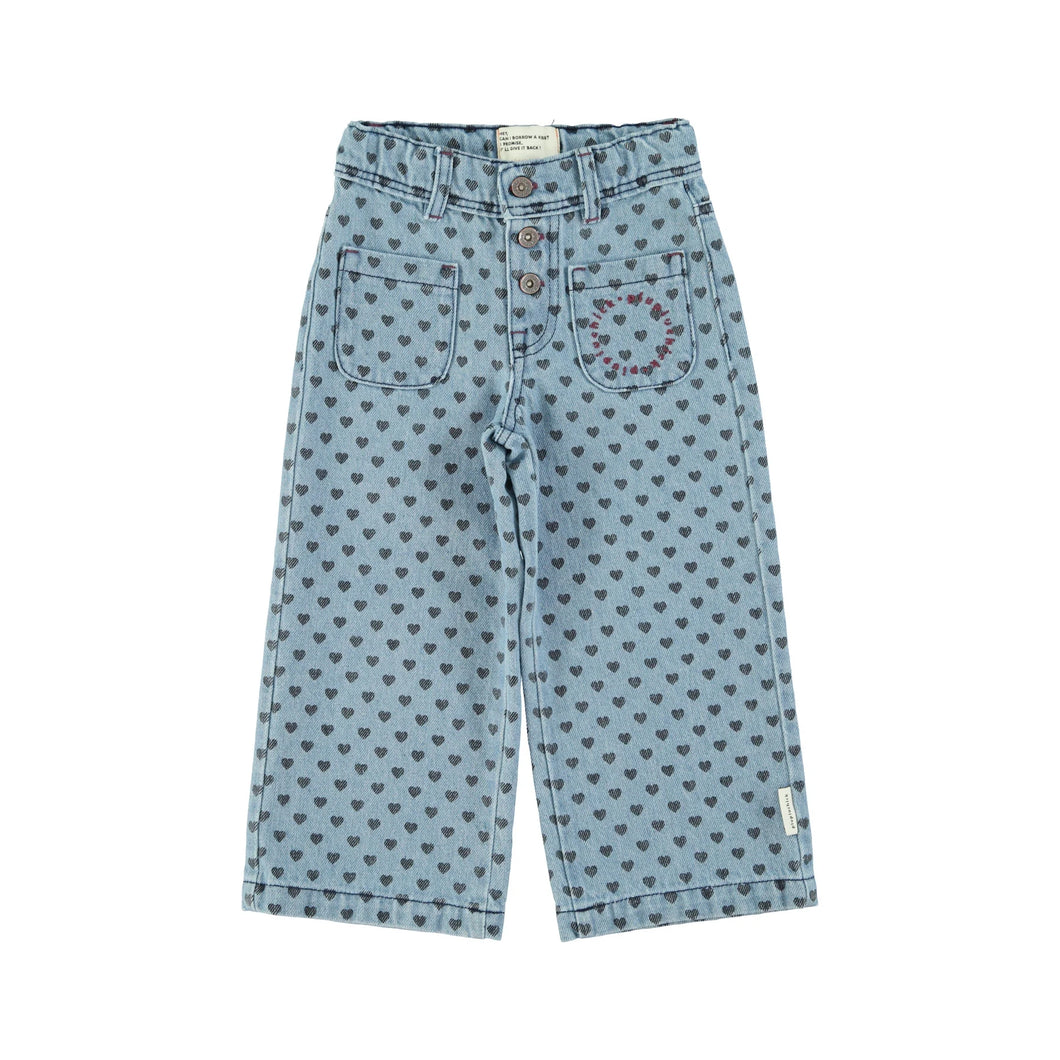 Hose Washed blue denim black hearts