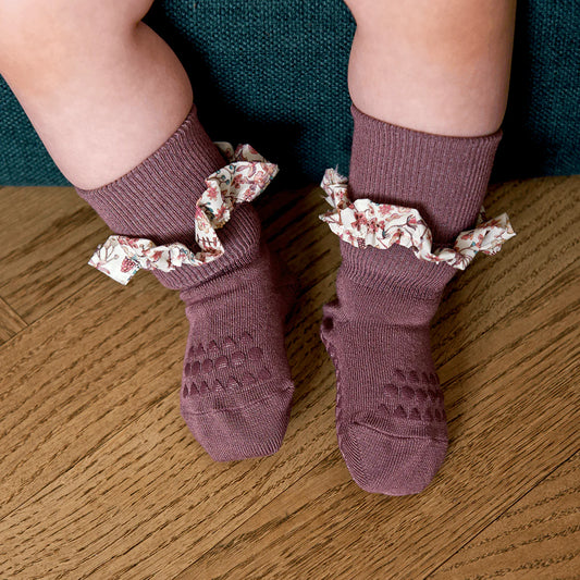 Rutschfeste Bambus Socken Liberty Misty Plum