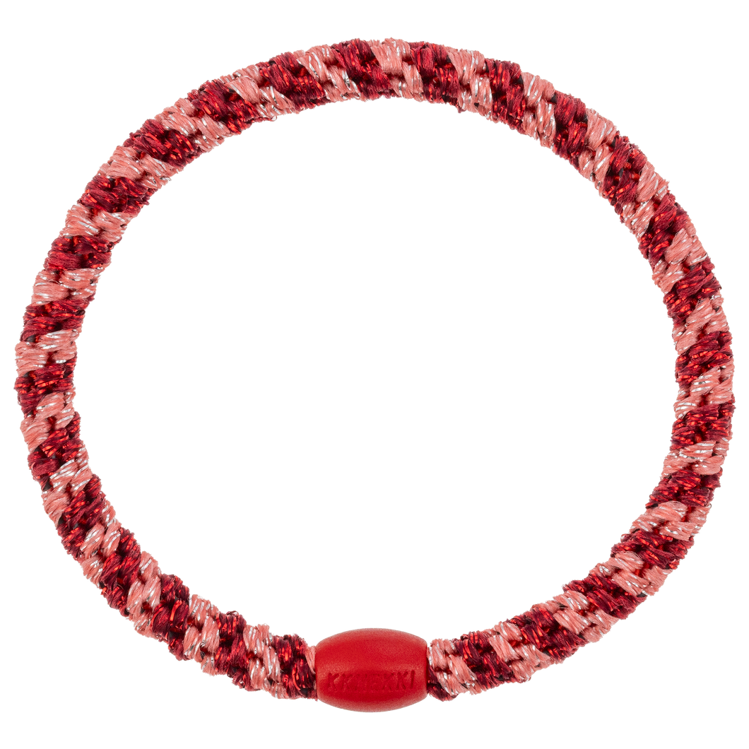 Haargummi Slim Coral Bordeaux Glitter Stripe