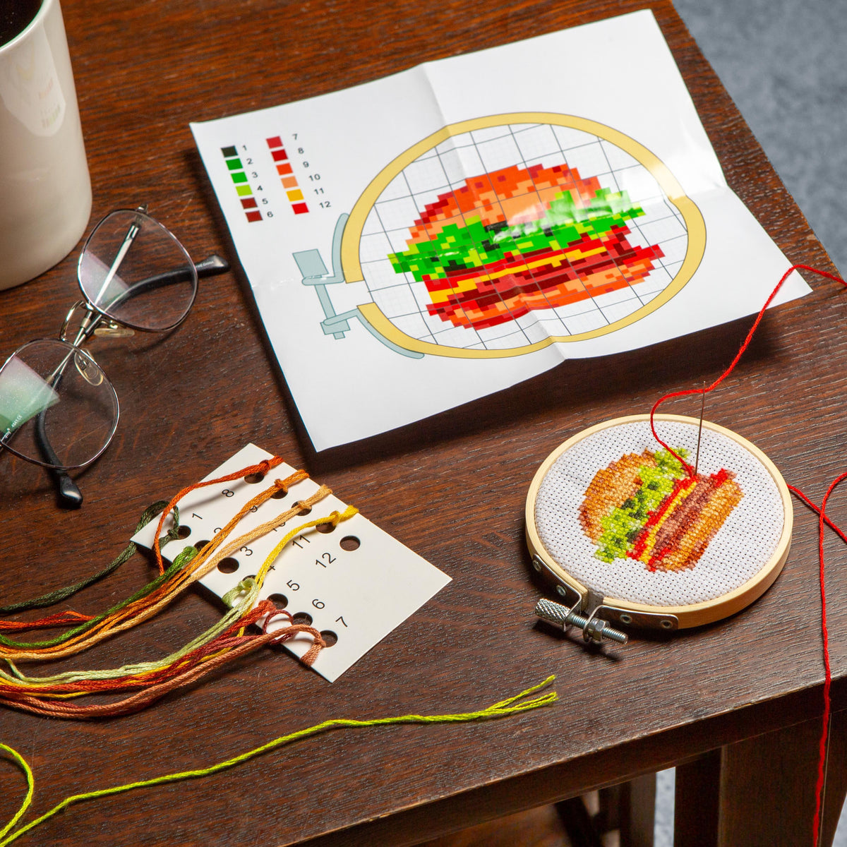 Mini Kreuzstich Stickset "Burger"