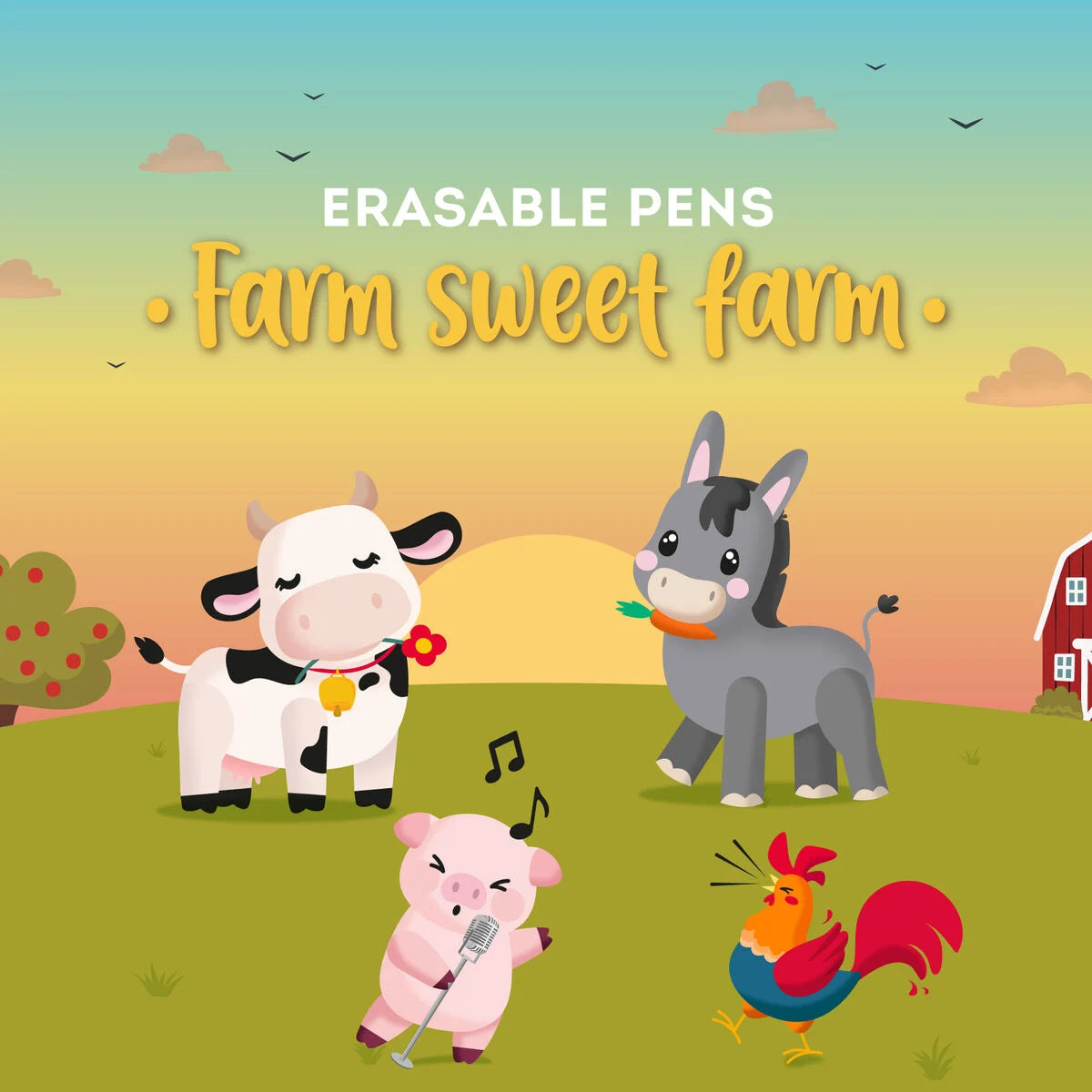 4er Set Radierbare Gelstifte Farm Sweet Farm