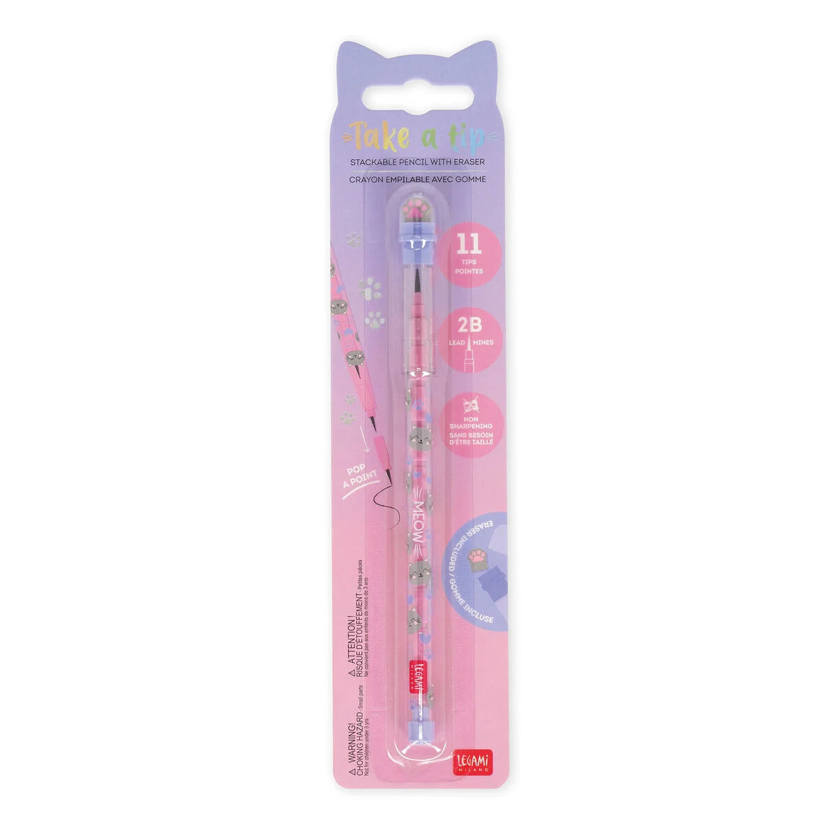 Stapelbarer Bleistift mit Radiergummi Kitty