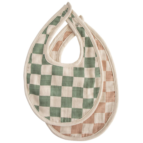 Muslin Bib Set Olive Check/Natural Check