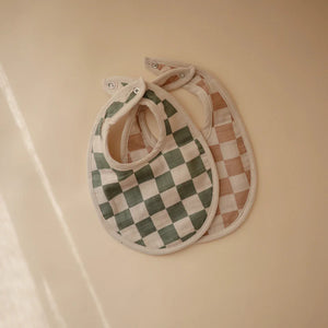 Muslin Bib Set Olive Check/Natural Check