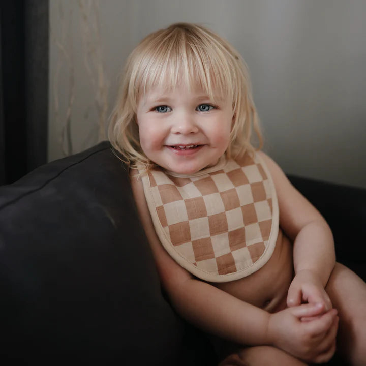Muslin Bib Set Olive Check/Natural Check