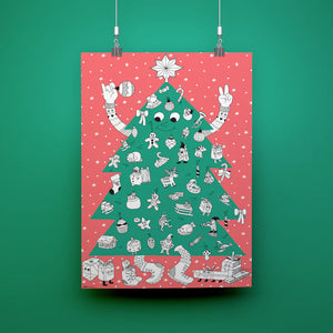 Großes Ausmalposter Weihnachtsbaum mit Stickern