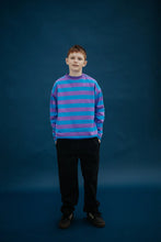 Laden Sie das Bild in den Galerie-Viewer, Oversized Boxy Sweater Cool Pool Violet Blue Block Stripe