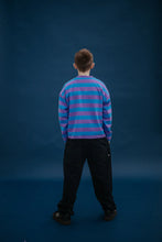 Laden Sie das Bild in den Galerie-Viewer, Oversized Boxy Sweater Cool Pool Violet Blue Block Stripe