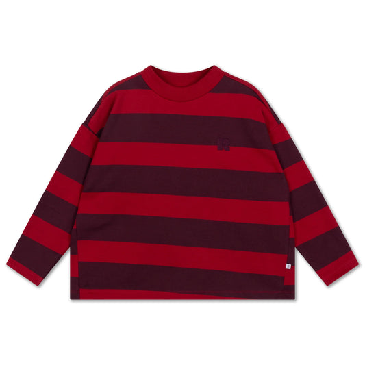 Boxy Sweater rusty mulberry block stripe