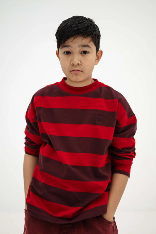 Boxy Sweater rusty mulberry block stripe