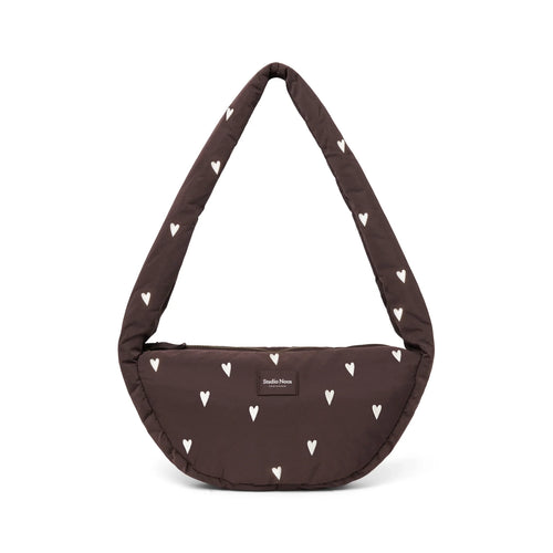 Brown Hearts Puffy Mini Cross Body Bag