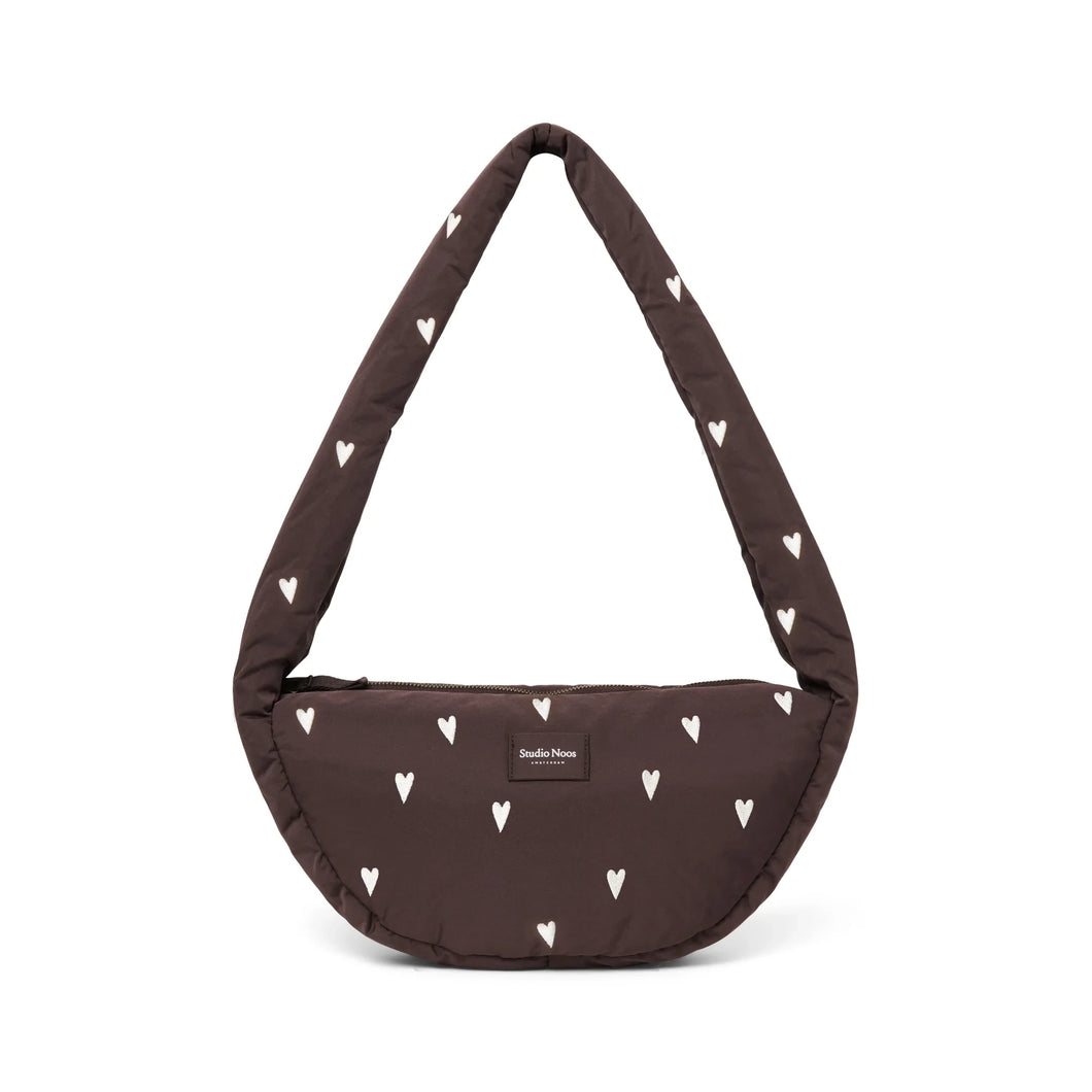Brown Hearts Puffy Mini Cross Body Bag