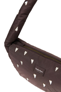 Brown Hearts Puffy Mini Cross Body Bag