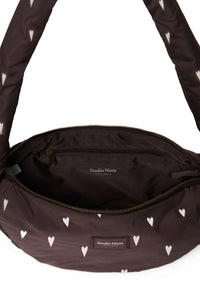 Brown Hearts Puffy Mini Cross Body Bag