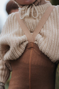 Wooly Strumpfhose mit Trägern ohne Fuß Cappuccino Brown