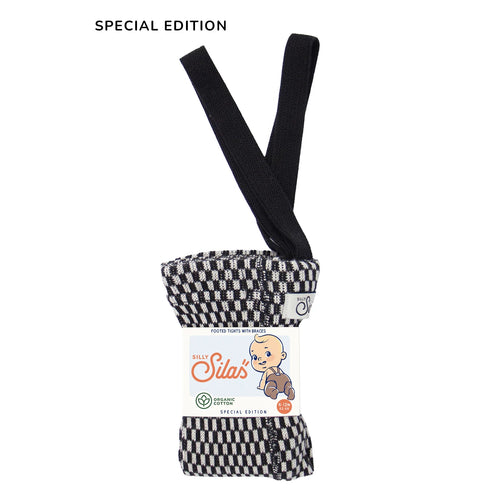 Strumpfhose mit Trägern und Fuß Black x White Checked
