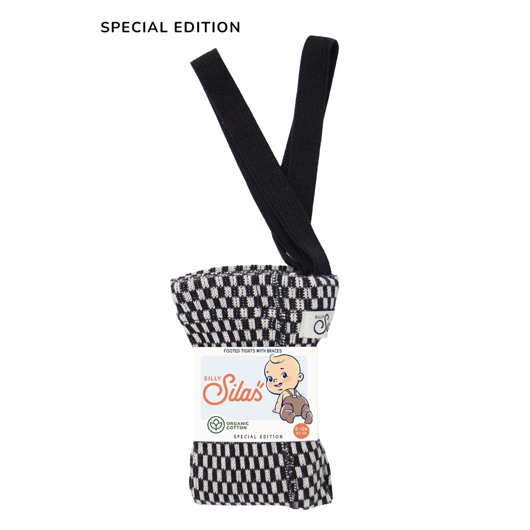 Strumpfhose mit Trägern und Fuß Black x White Checked