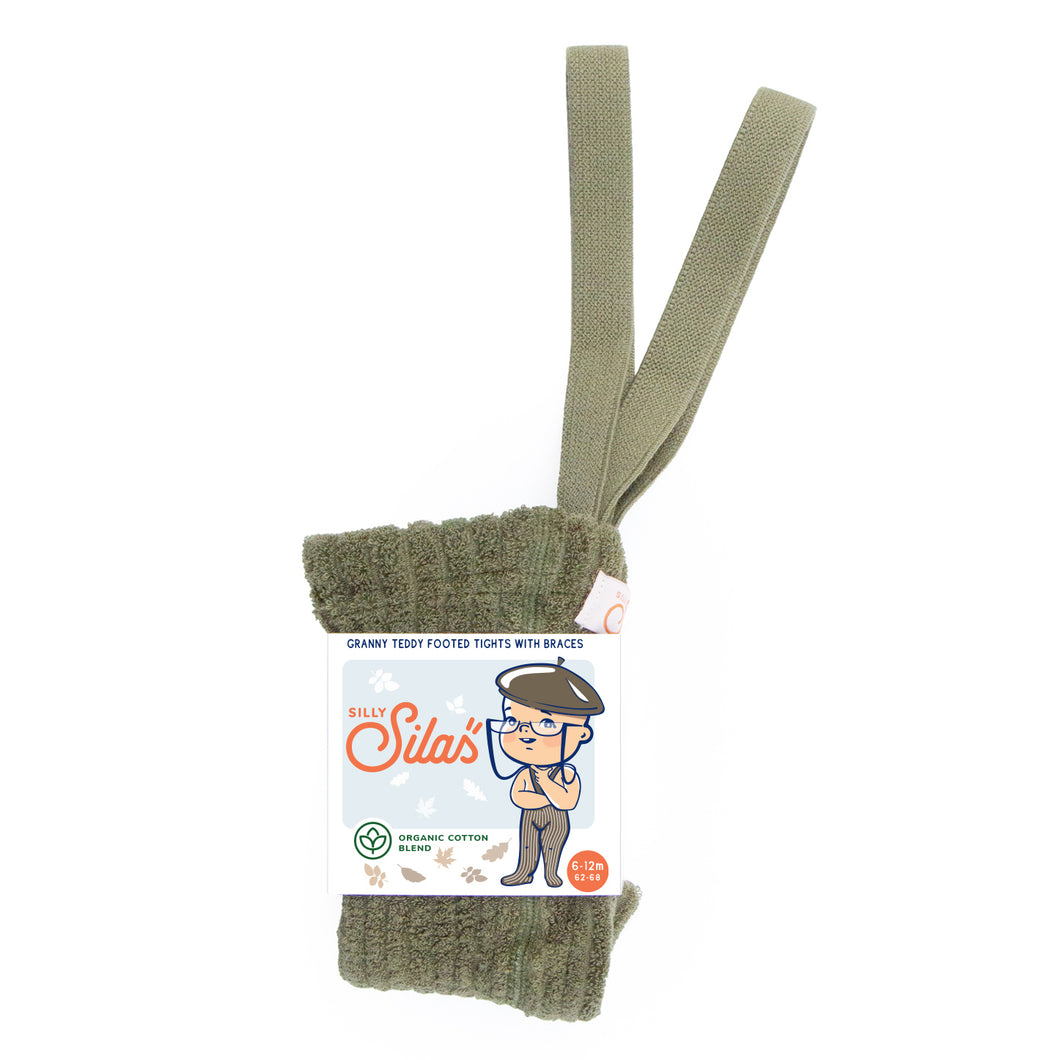 Granny Teddy Strumpfhose mit Trägern mit Fuß Olive