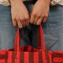 Laden Sie das Bild in den Galerie-Viewer, Tote Bag Elisa "Stripes Brown / Tomato"