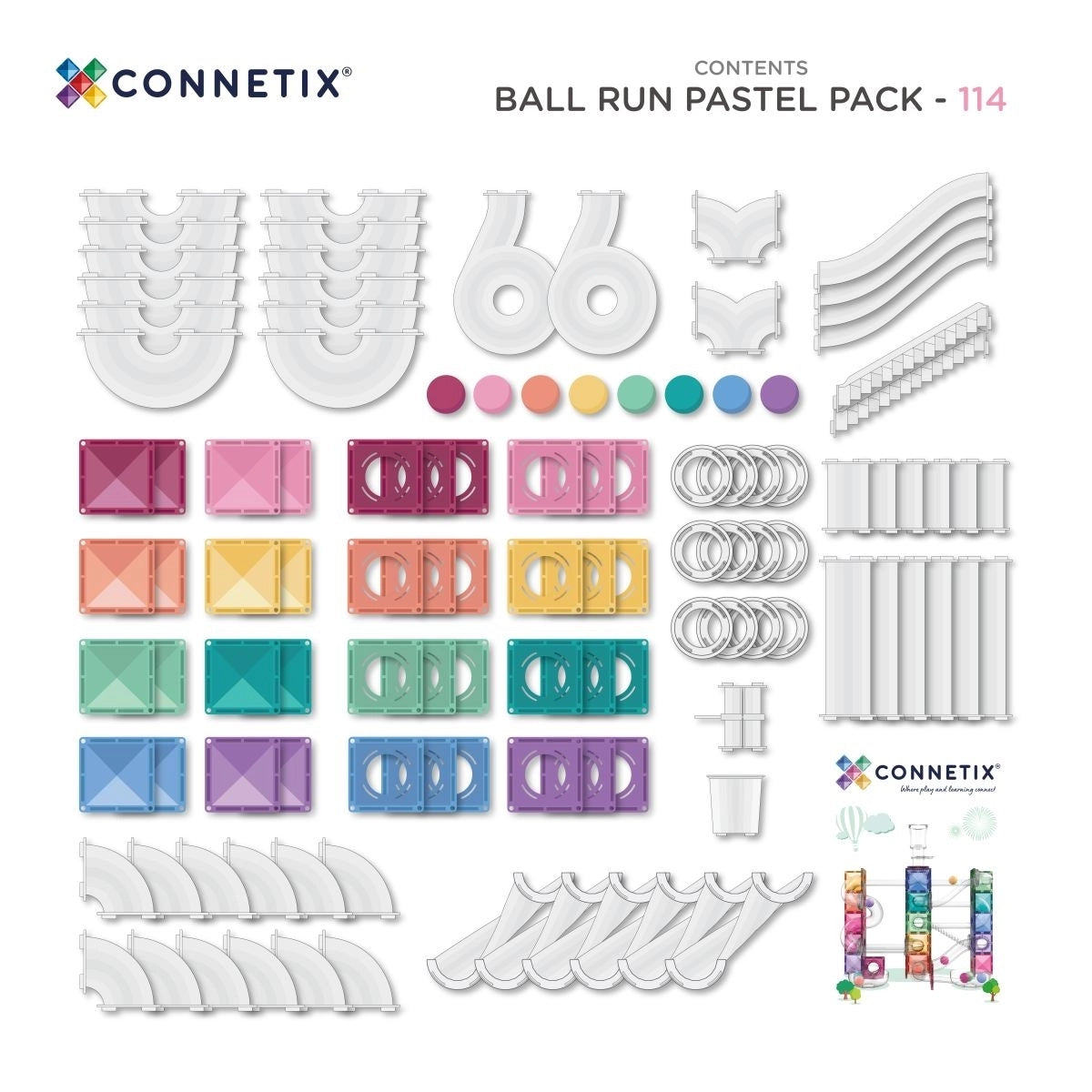Magnetbausteine Pastel Ball Run Pack 114 Teile