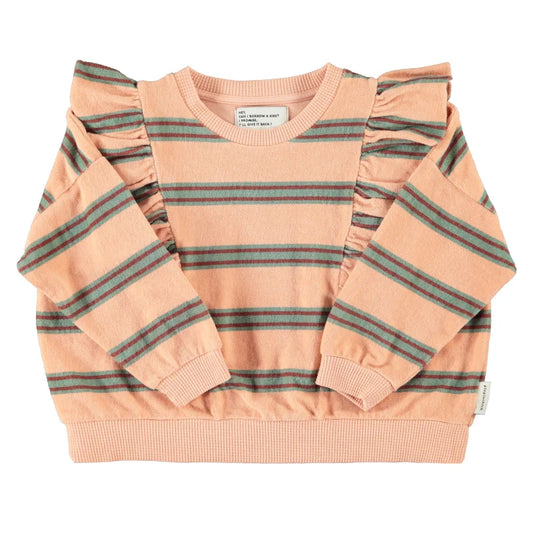 Terry Cotton Sweatshirt Light Pink Double Stripes
