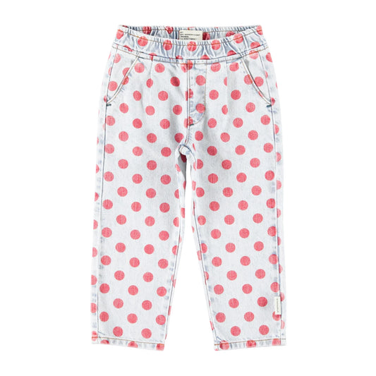 Jeans Light Blue Denim Red Dots