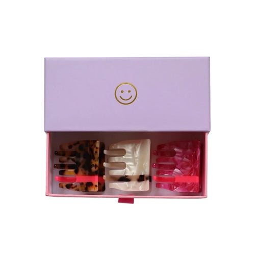 3er Set Haarklammer Gross Pink X Leo X Perlmutt