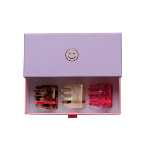 3er Set Haarklammer Klein Pink X Leo X Perlmutt