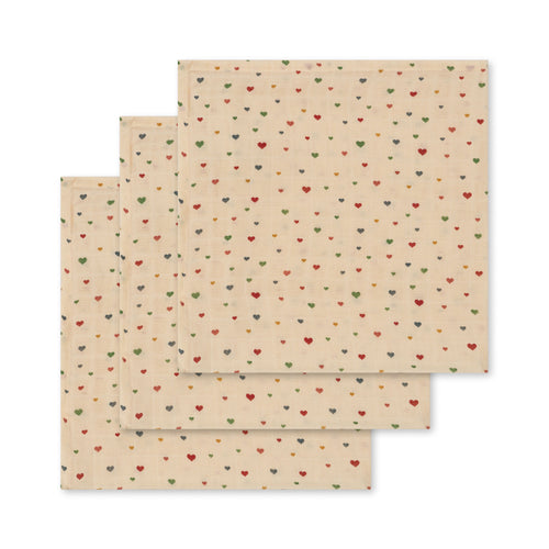 3er Set Musselin Tücher Multi Hearts